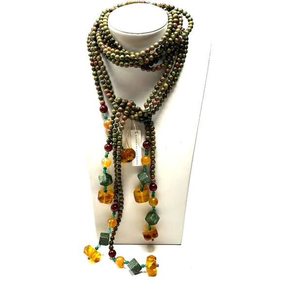 Vintage 3-Strand Barbara Steinberg Unakite Lariat Necklace —  NWT - Picture 8 of 10